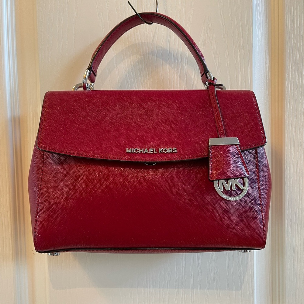 Michael Kors AVA Burgundy Patent Leather Small Convertible Satchel